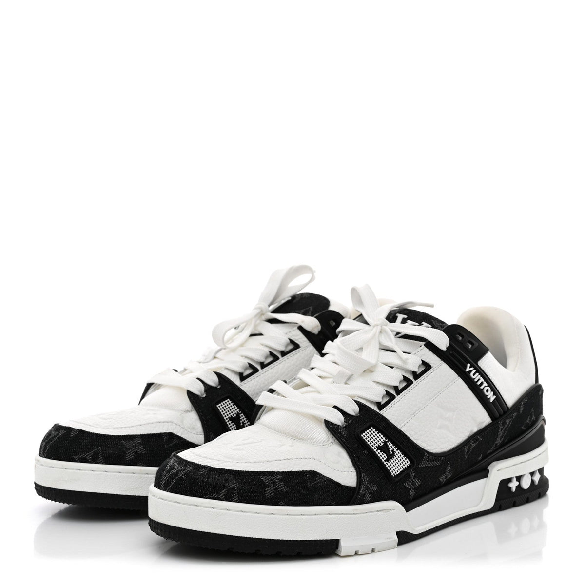 Louis Vuitton Calfskin Denim Men's LV Trainer Sneakers 10 Black