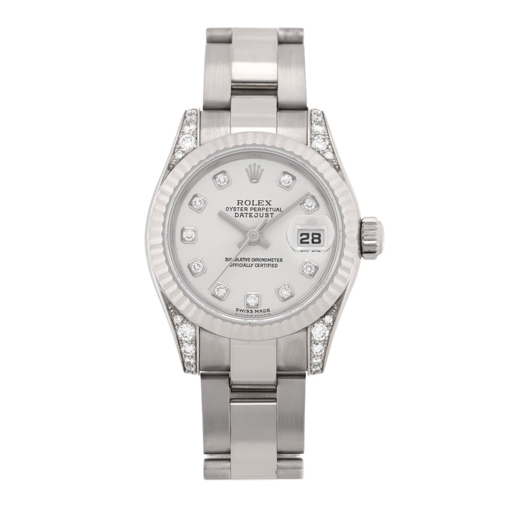 Rolex 18K White Gold Diamond 26mm Lady Datejust Watch Silver 179239