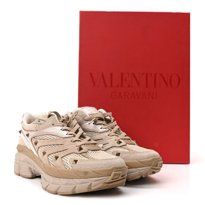 Valentino Garavani Mesh Calfskin Women's Rockstud Platform Sneakers 41 Poudre