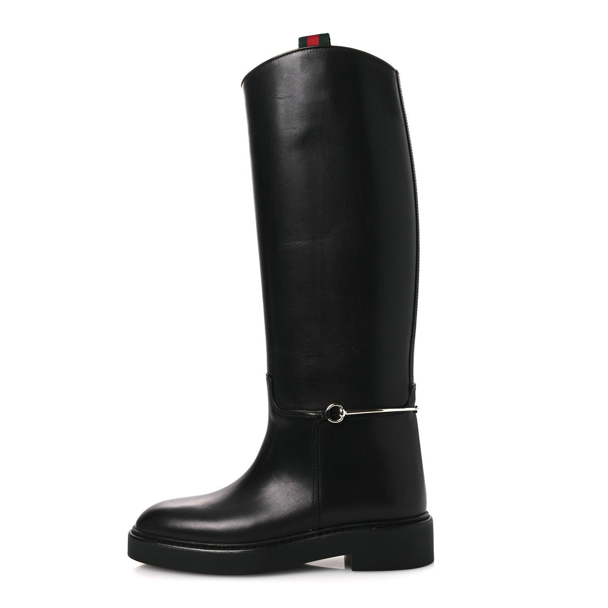 Shiny Calfskin Michelangelo Slim Horsebit Riding Boots Black