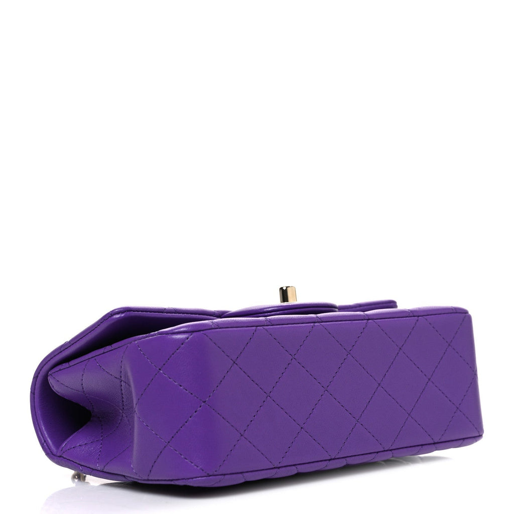 Chanel Lambskin Quilted Mini Top Handle Rectangular Flap Dark Purple
