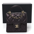 Chanel Iridescent Lambskin Quilted Top Handle Clutch With Chain Bordeaux