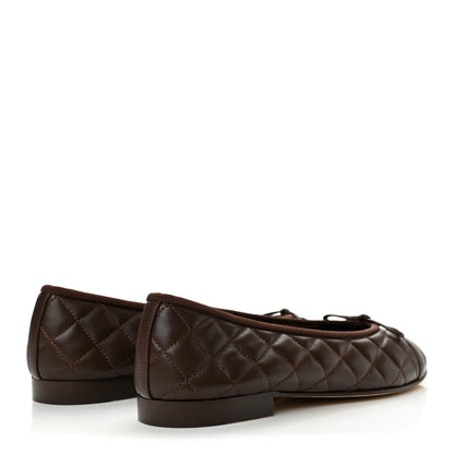 Chanel Lambskin Quilted CC Women's Ballerina Flats 38 Dark Brown