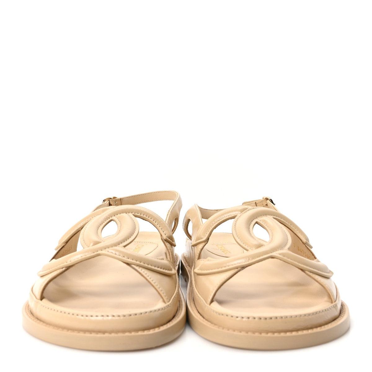 Chanel Shiny Crumpled Lambskin CC Cut Out Women's Sandals Beige