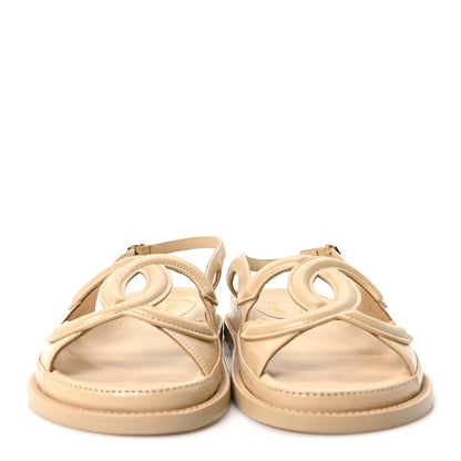 Chanel Shiny Crumpled Lambskin CC Cut Out Women's Sandals Beige