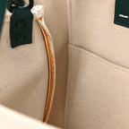 Valentino Garavani Canvas Calfskin VLogo Tote Natural Green