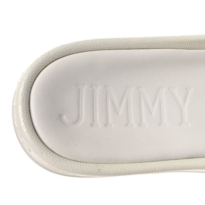 Jimmy Choo Canvas Rubber Women's Pearl Embellished Fitz Slide Sandals 37 White