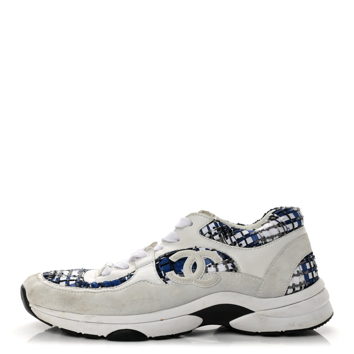 Tweed Suede Calfskin CC Sneakers Dark Blue Black Grey White