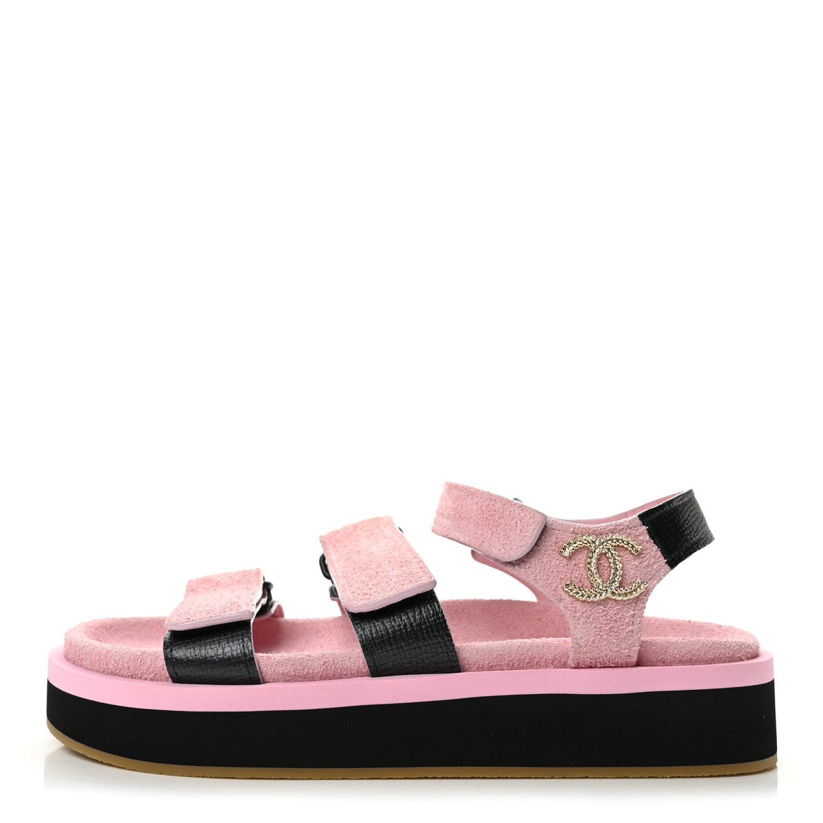 Suede Calfskin Velcro Flat Sandals Light Pink