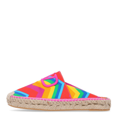 Valentino Garavani Canvas Raffia Chevron Print 1973 Women's Espadrille Flats Multicolor