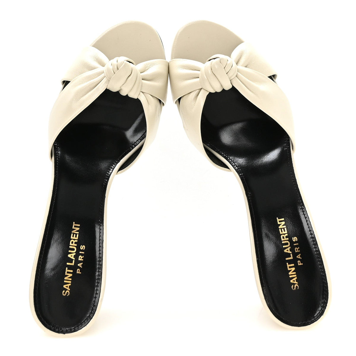 Saint Laurent Lambskin Women's Bianca 75mm Mules 40.5 Pearl
