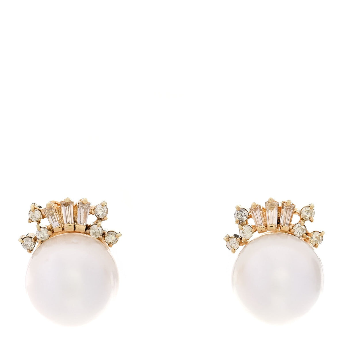Parker & West by FASHIONPHILE14K Yellow Gold Diamond Cultured Pearl 10.5-11mm Earrings