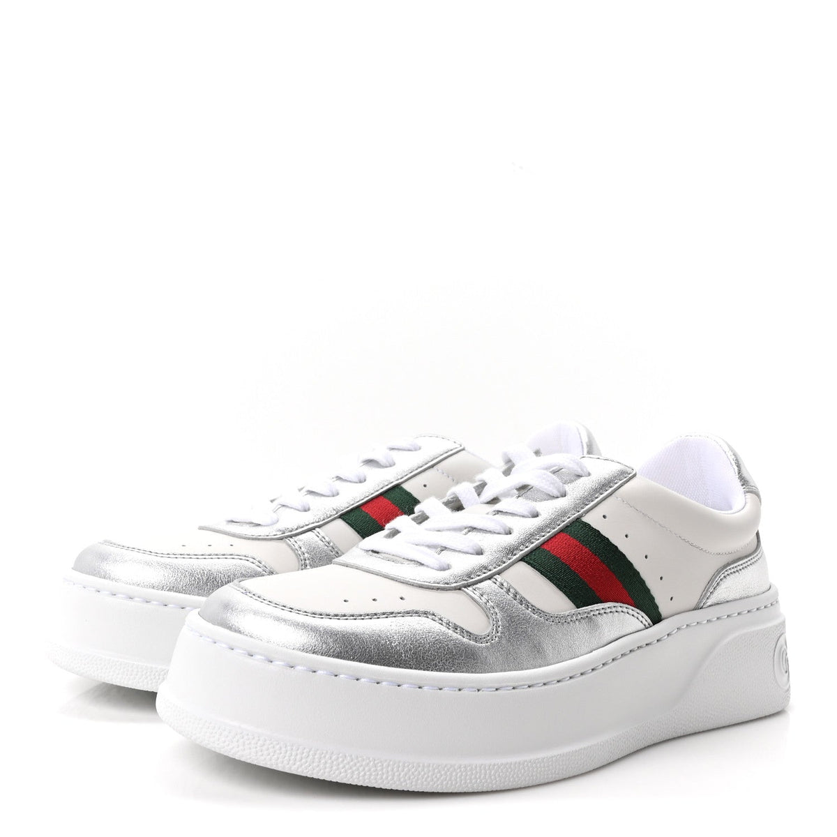 Gucci Metallic Nappa Web Women's Chunky Sneakers 38 Silver