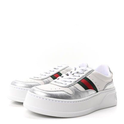 Gucci Metallic Nappa Web Women's Chunky Sneakers 38 Silver
