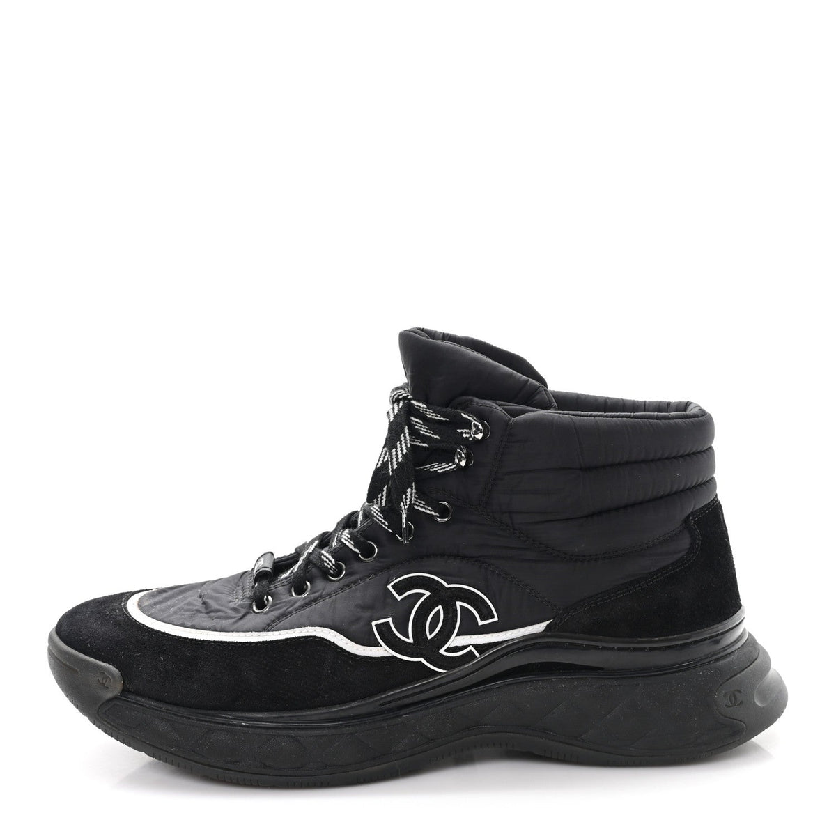 Chanel Fabric Suede Men's CC Sneakers 44 Black