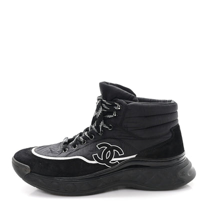 Chanel Fabric Suede Men's CC Sneakers 44 Black