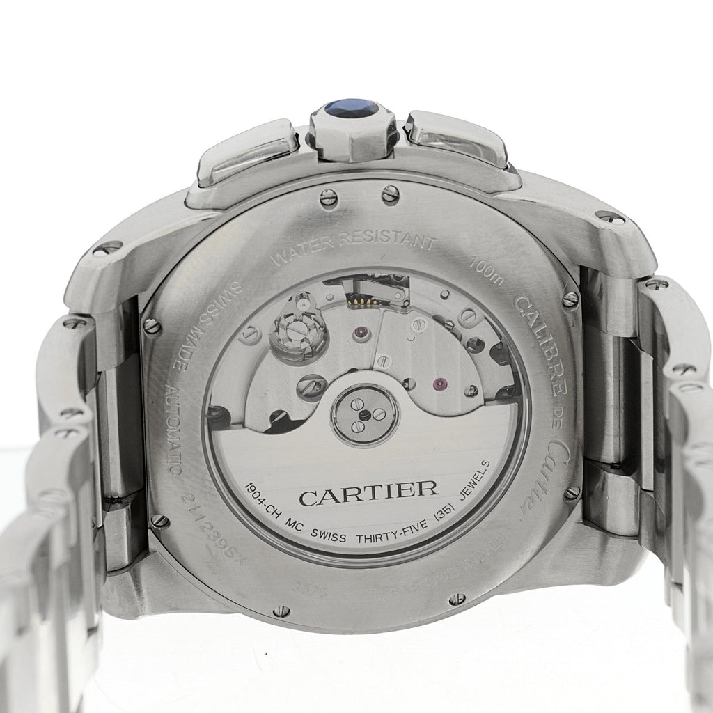 Cartier Stainless Steel 42mm Calibre de Cartier Chronograph Watch White