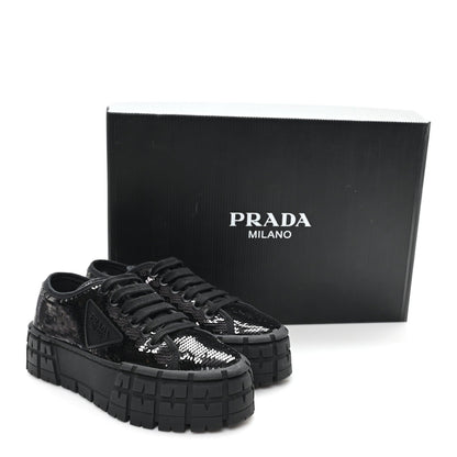 Prada Paillettes Triangle Logo Double Wheel 50mm Women's Sneakers 37 Black