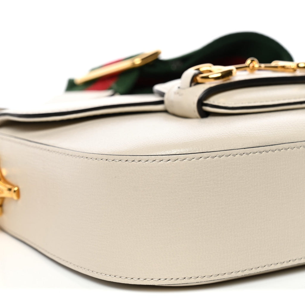 Gucci Calfskin Web Mini Horsebit 1955 Shoulder Bag Mystic White