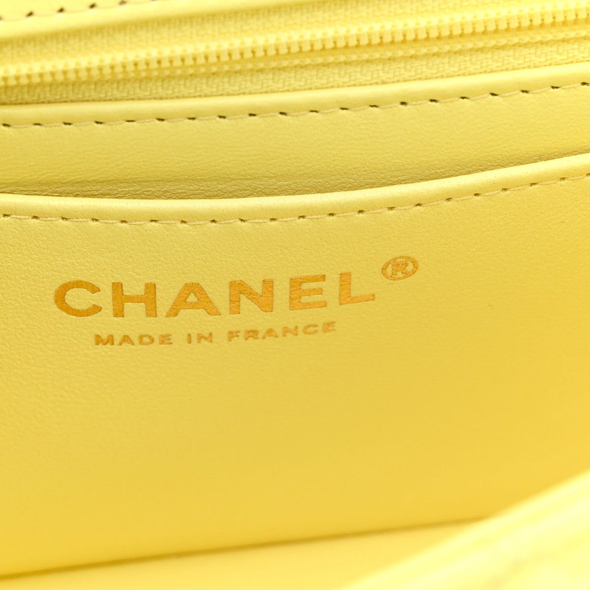 Chanel Lambskin Quilted Mini Chain Top Handle Rectangular Flap Light Yellow