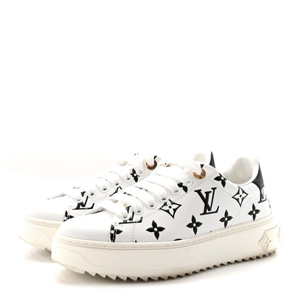 Louis Vuitton Calfskin Women's Monogram Debossed Time Out Sneakers 35 Black
