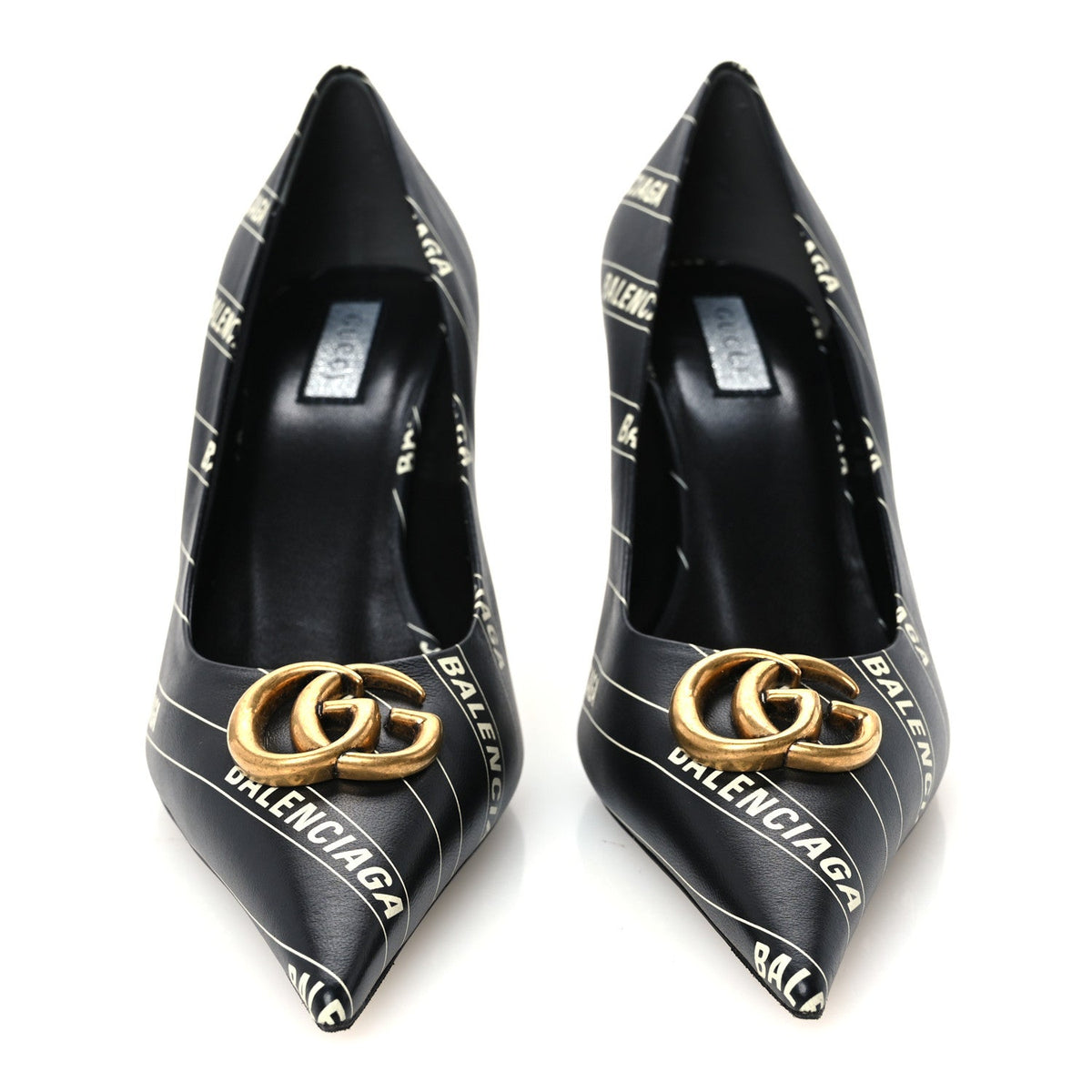 Balenciaga X Gucci Calfskin Women's Logo Knife 80mm Pumps 37.5 Black