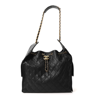 Medium Quilted Caviar Handbag - Black