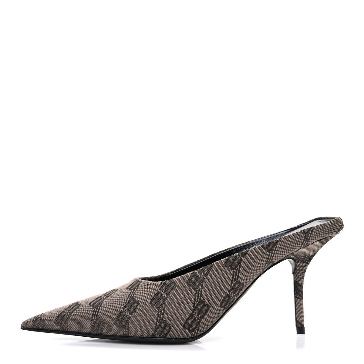 Balenciaga Monogram Canvas Women's Square Knife 80mm Mules 38.5 Dark Mink Grey Dark Brown