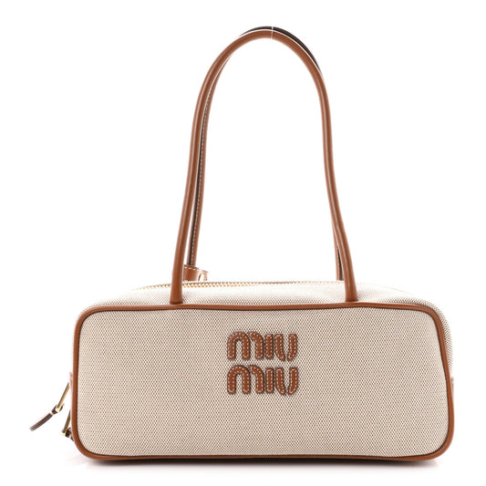 Small Calfskin Canvas Handbag - Natural