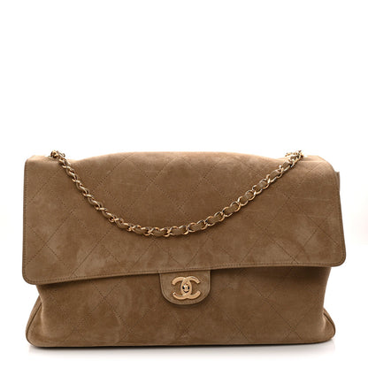 Maxi Calfskin Suede Flap Shoulder Bag