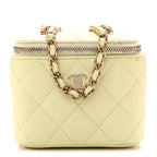 Chanel Caviar Quilted Mini Vanity Case With Chain Light Yellow