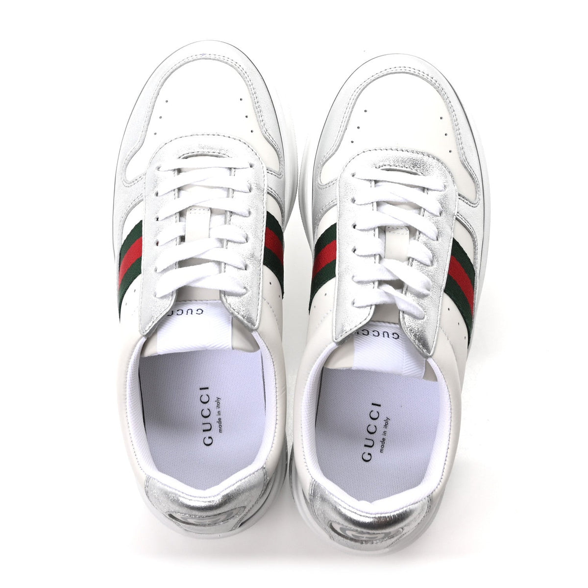 Gucci Metallic Nappa Web Women's Chunky Sneakers 38 Silver
