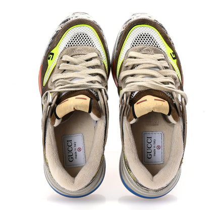 Gucci Suede Calfskin Tejus Printed Women's Ultrapace Sneakers 35 Natural Ardesia Neon Yellow