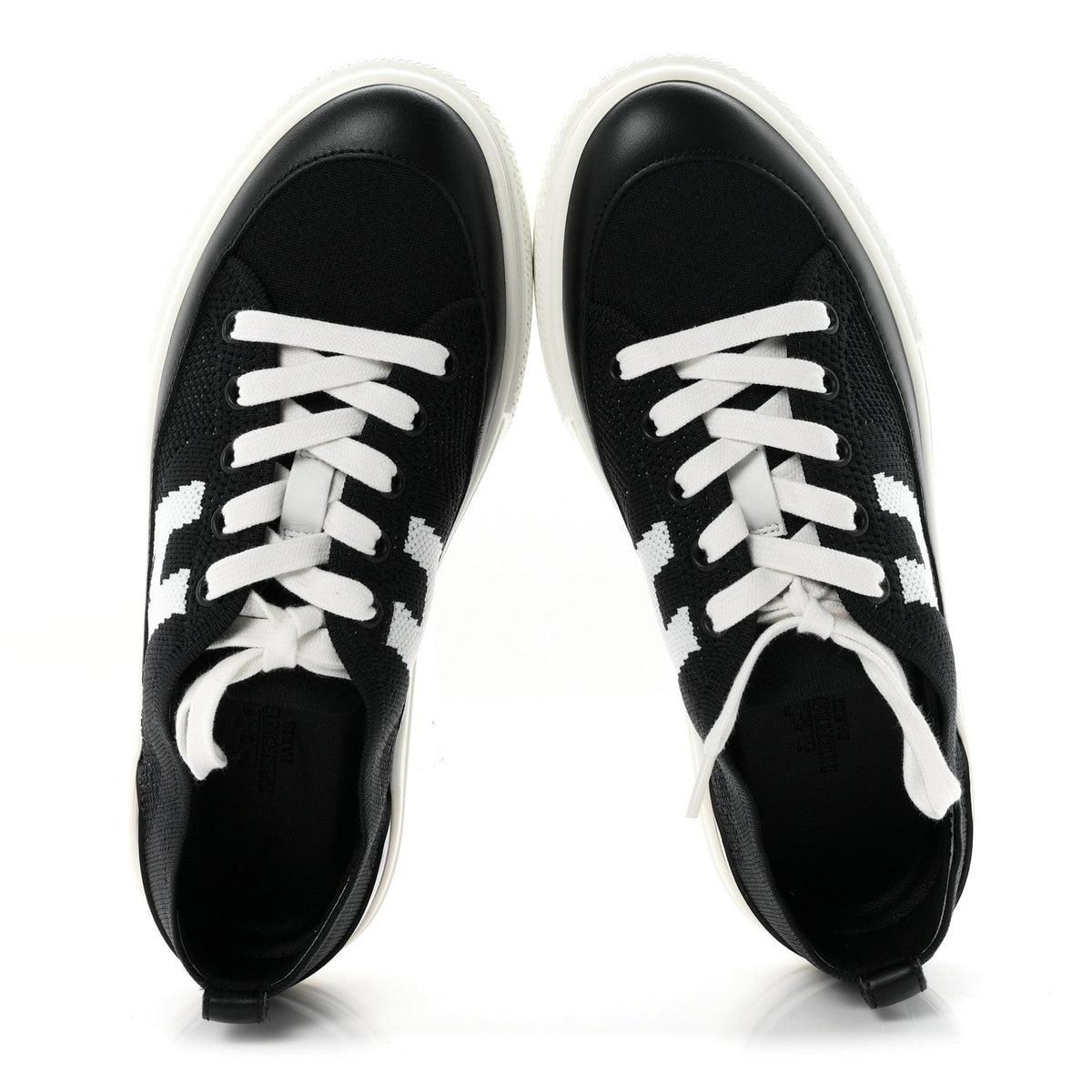 Hermes Knit Fabric Calfskin Women's Deep Sneakers 36.5 Black White