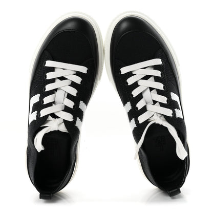 Hermes Knit Fabric Calfskin Women's Deep Sneakers 36.5 Black White