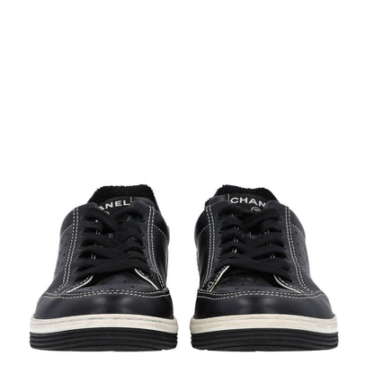 Chanel Calfskin Women's Logo Sneakers 38 Black White