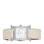 Hermès Stainless Steel Alligator Diamond 21mm Heure H Watch Blanc