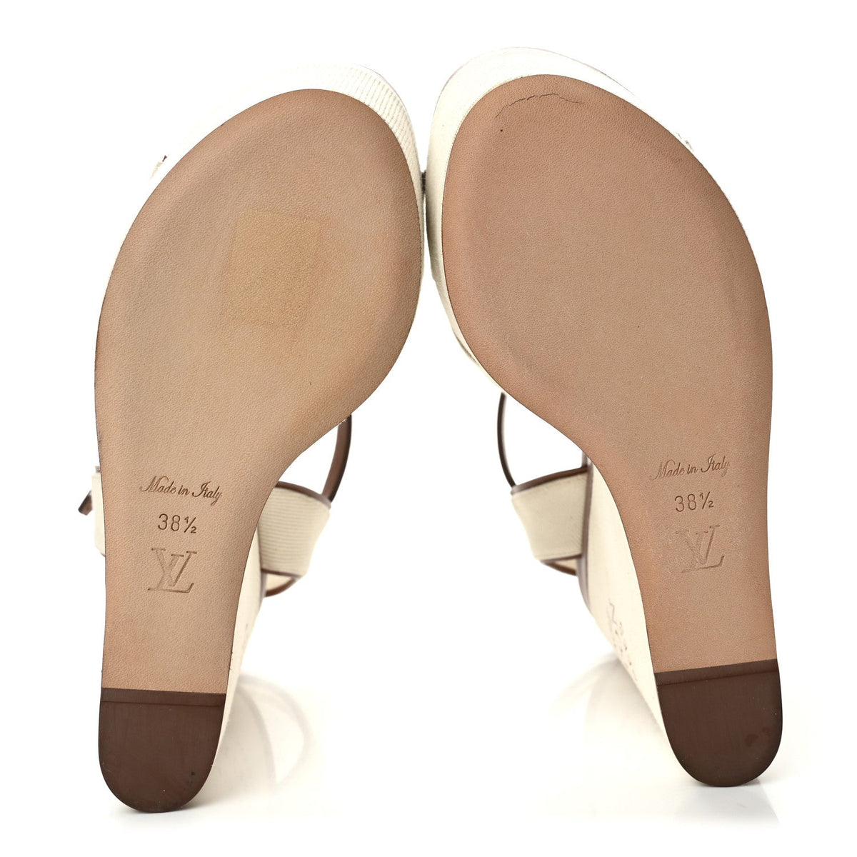 Louis Vuitton Denim Articles de Voyage Women's Wedges 38.5 Ecru