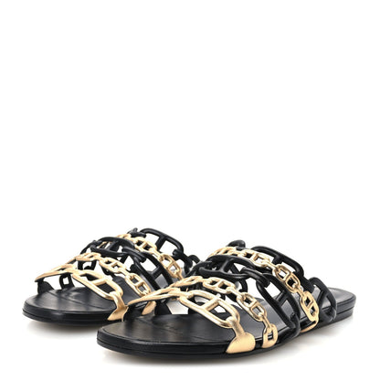 Hermes Nappa Women's Thalassa Sandals 37 Black Doré