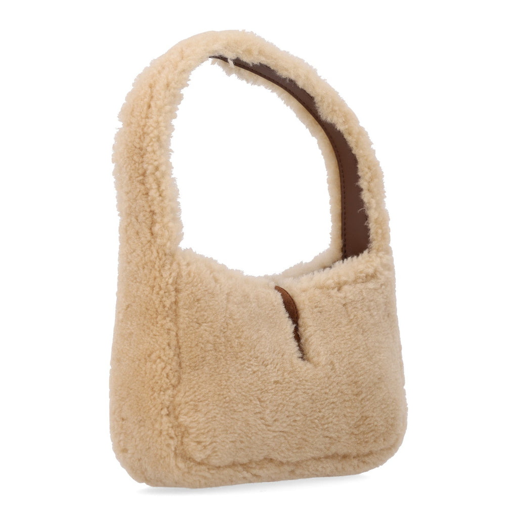 Saint Laurent Shearling Le 5 A 7 Mini Hobo Natural Beige