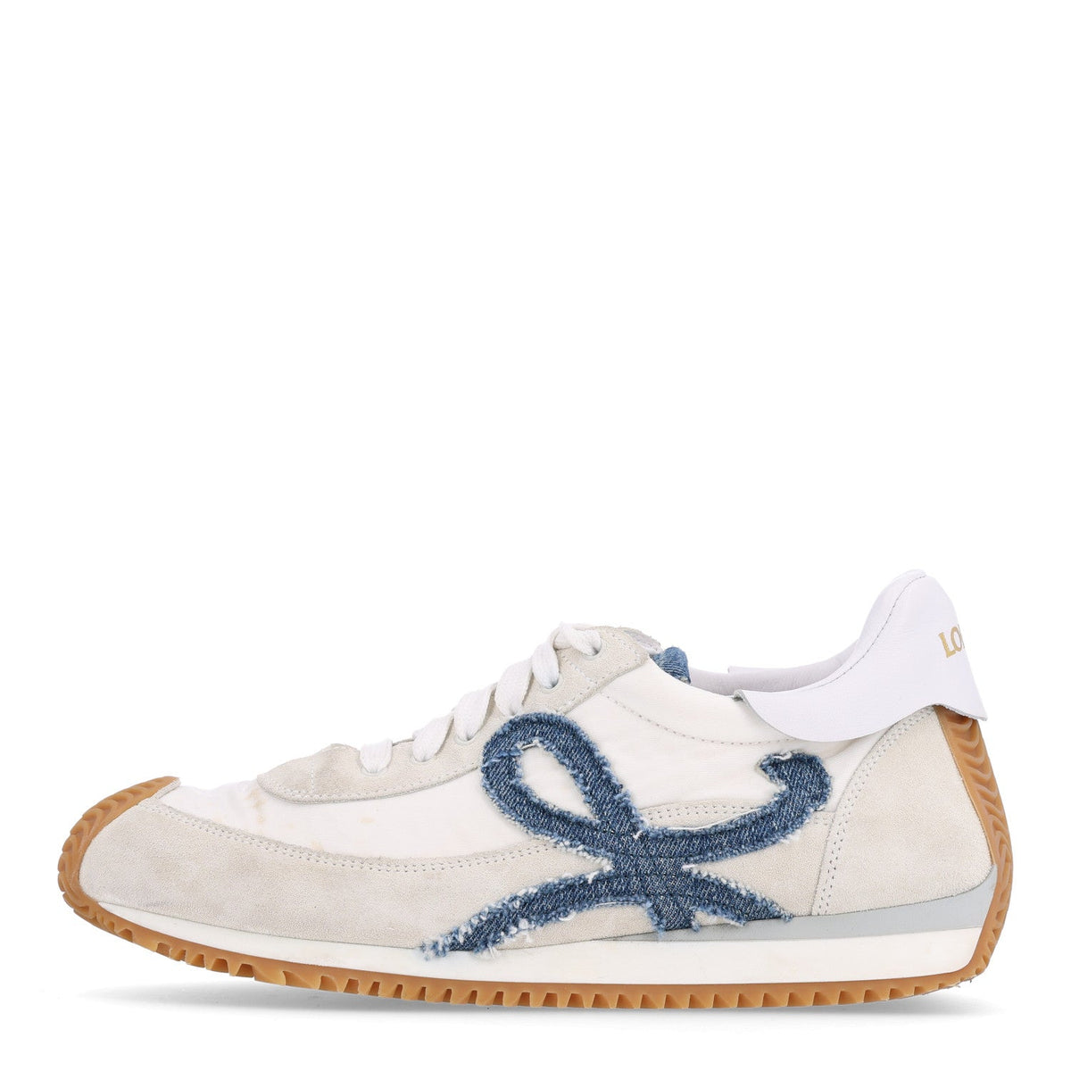 Loewe Nylon Suede Denim Women's Flow Retro Runner Sneakers 37 White