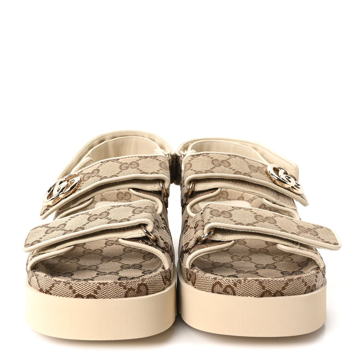 Gucci Canvas Suede Women's Double G Dad Sandals 37 Beige Ebony New Acero