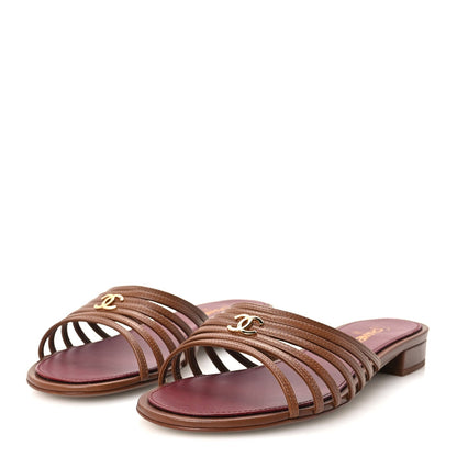 Chanel Goatskin Caged CC Women's Slide Sandals