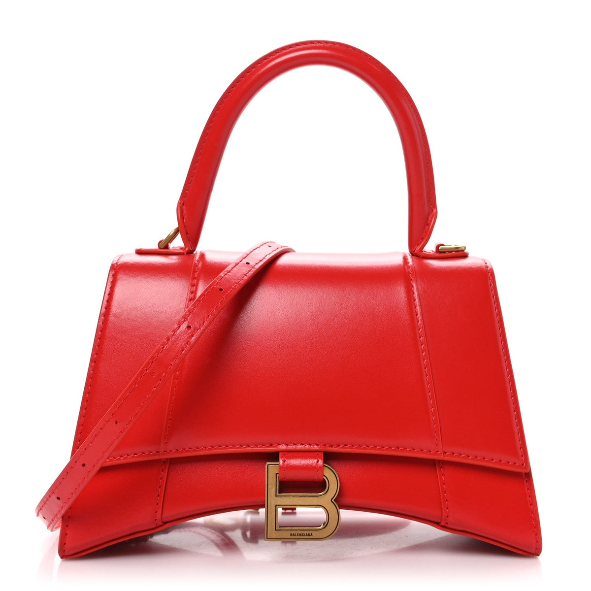 Balenciaga Shiny Box Calfskin Small Hourglass Top Handle Bag Bright Red