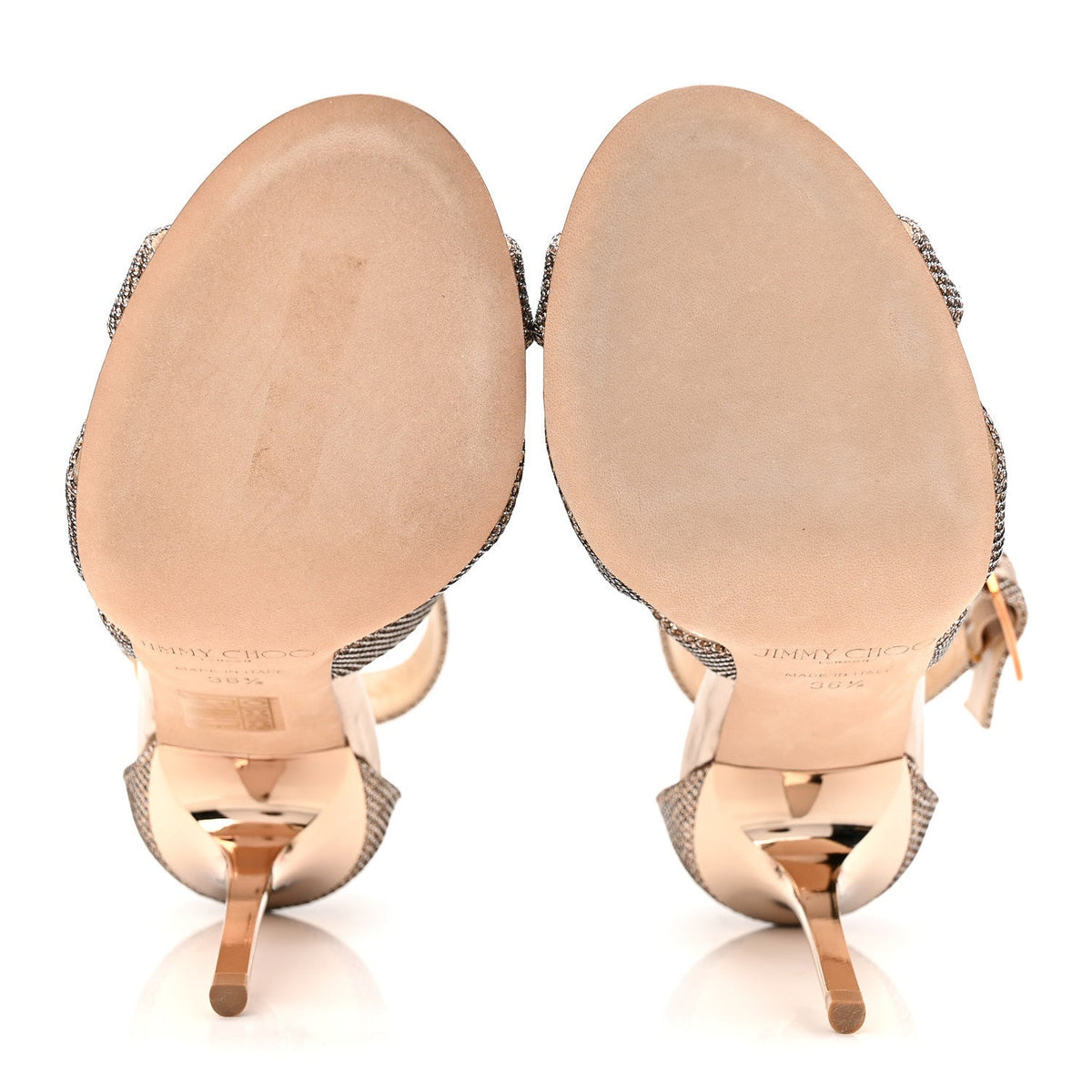 Jimmy Choo Lamé Glitter Women's Lottie Sandals 36.5 Macaroon