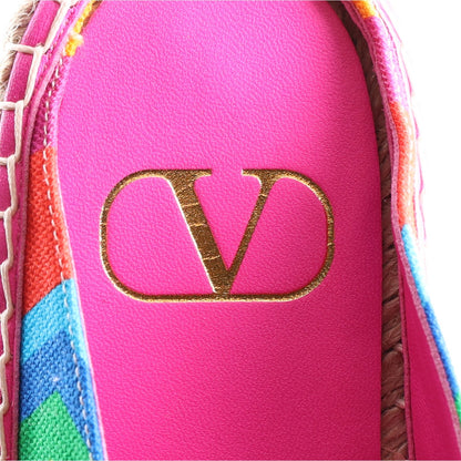 Valentino Garavani Canvas Raffia Chevron Print 1973 Women's Espadrille Flats Multicolor