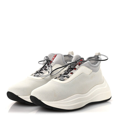 Prada Mesh Neoprene Women's America's Cup 45mm Sneakers 37.5 White Alluminio