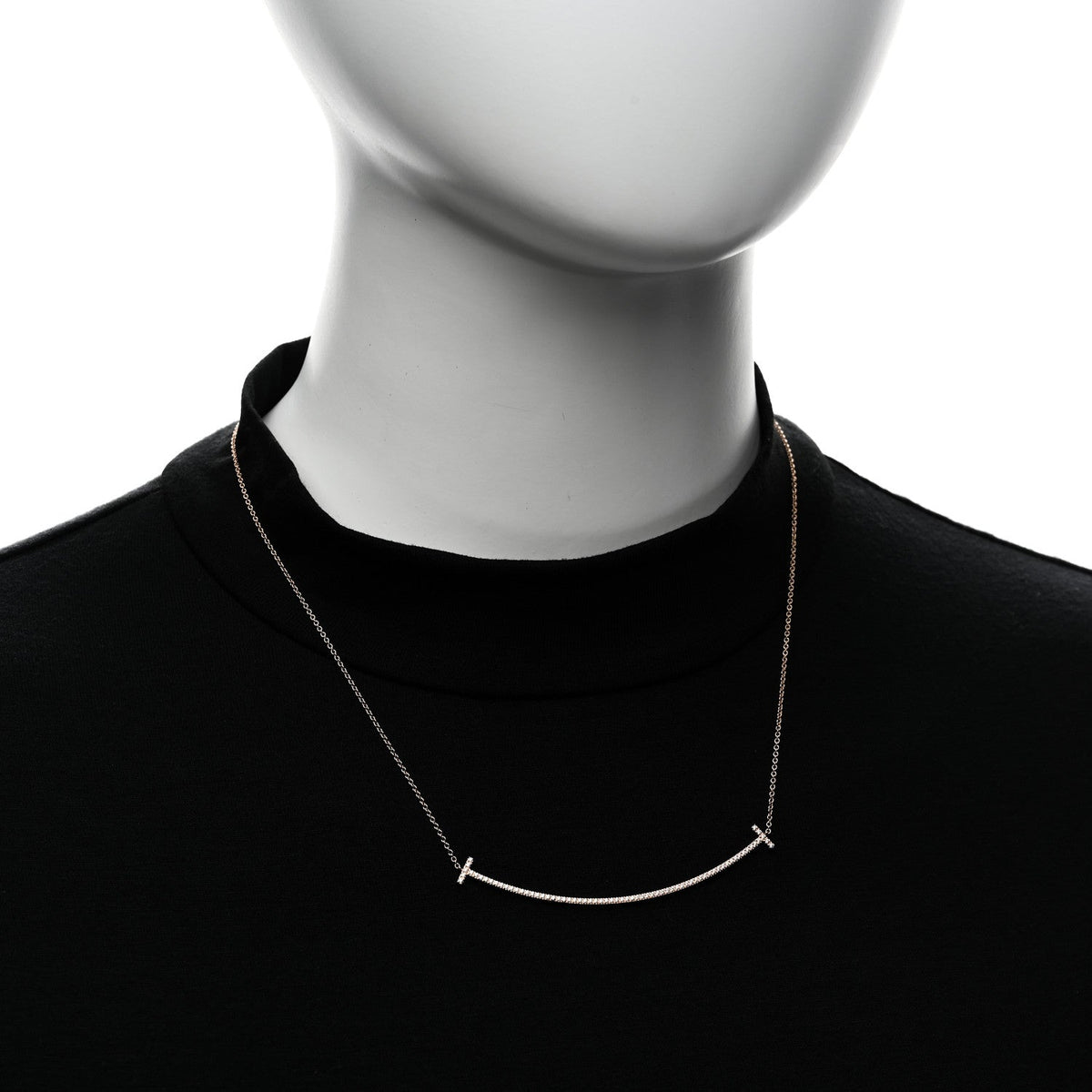 18K Rose Gold Diamond Large T Smile Pendant Necklace
