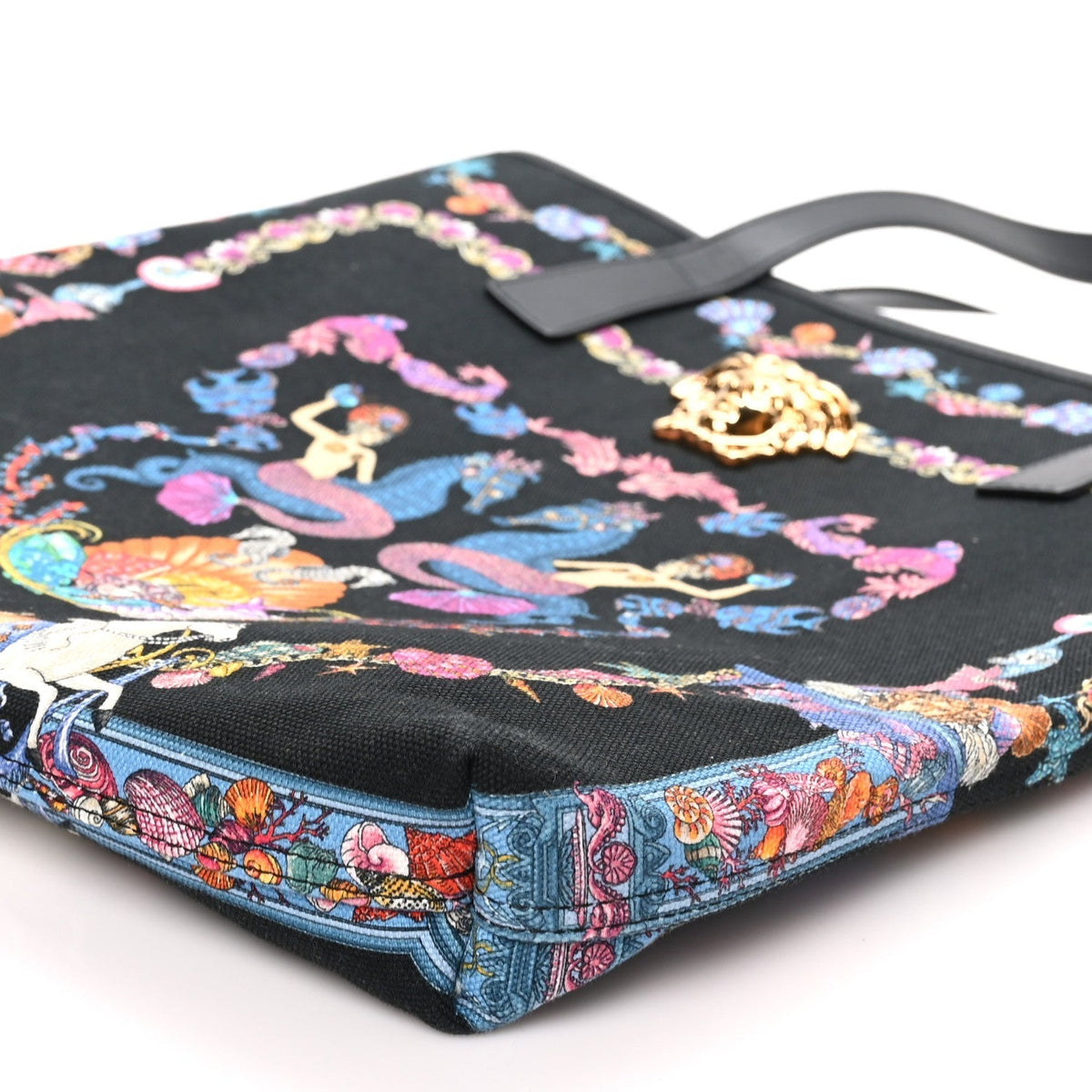 Versace Canvas Underwater Medusa Tote Black Multicolor