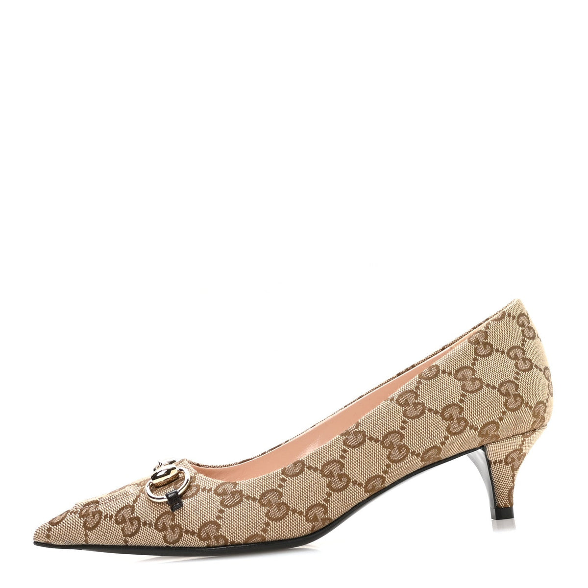 Canvas GG Monogram Horsebit Slingback Pumps Beige Ebony Cocoa